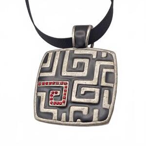 Chico's Silver Tone Black and Red Rhinestone Pendant